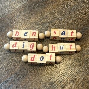 Wooden Spelling Blocks for Kids - Red and Natural